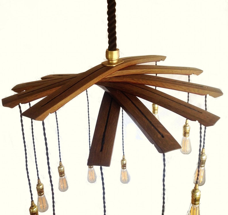 Lucciole, recycled wine barrel staves large 12 lights chandelier image 2