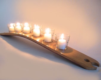 The Galaxy, Finest Oak Wine Barrel Stave Candle Holder 5 or 7 candles, elegantly recycled wood, choose your color.