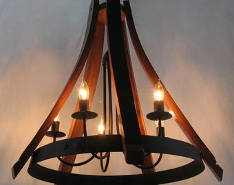 Cervantes wine barrel Chandelier recycled oak staves and hoop pendant light, ceiling lamp