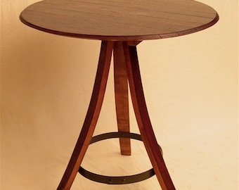 The Bistro round table recycled oak wine barrel, staves and head/top, 3 legs