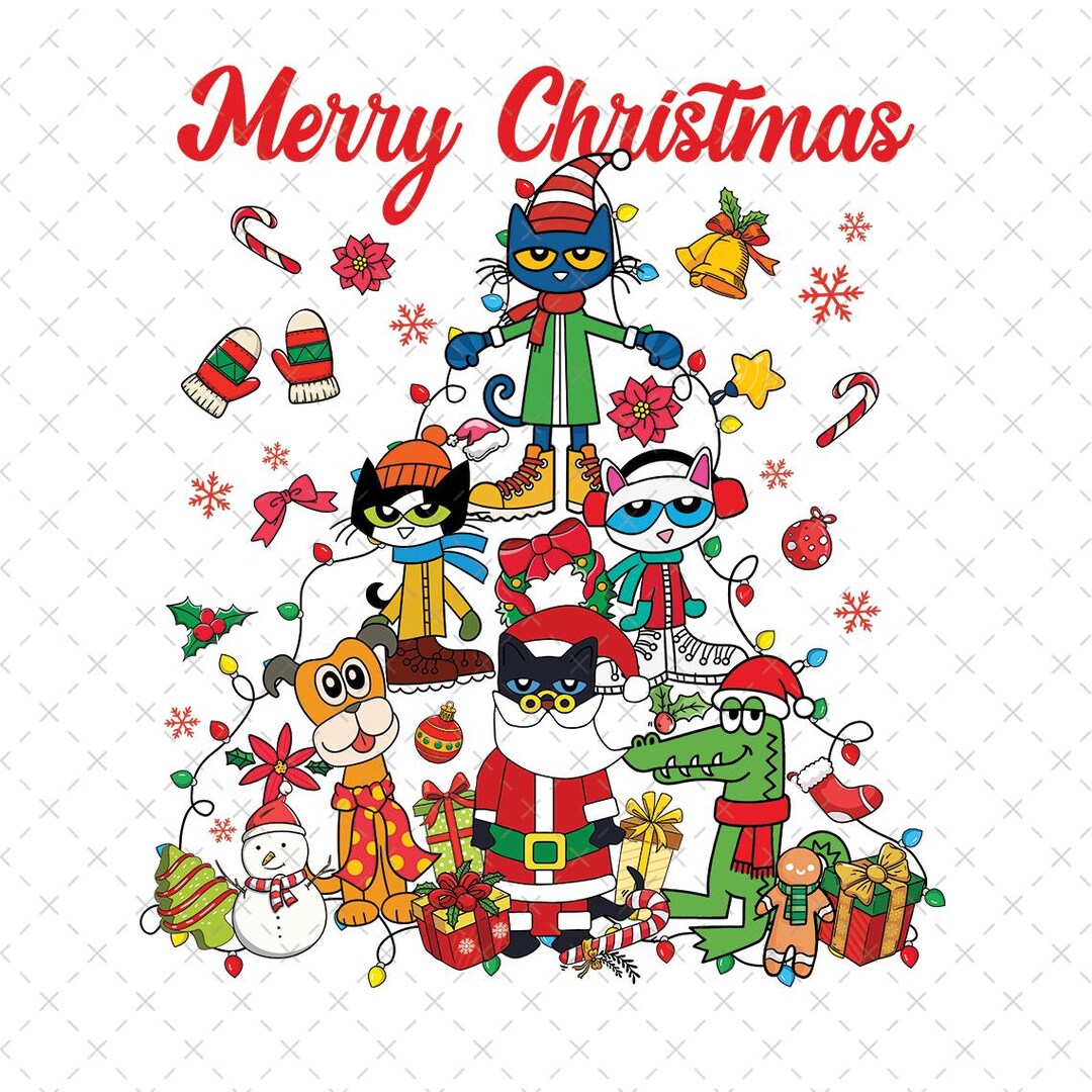 Feliz Navidad, Pete el Gato PNG, Diseño de Camiseta Navideña Estilo Doodle,  Libro Infantil de Gatos Navideños PNG, Descargar PNG de Navidad Festiva,  Feliz Navidad - Etsy México, image size:1080x1080