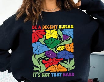 Be A Decent Human It&#39;s Not That Hard Png, Human Rights, LGBT Heart Retro Be A Decent Human It’s Not That Hard T-Shirt Design PNG, Gay Pride