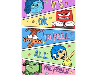 It's Okay To Feel All The Feels Png, Emotions Mental Health PNG, Cartoon Inside Out Emotions Png, Gift for Teacher, Speech Therapy Png