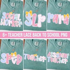 Coquette Lace Teacher Png Preppy Lace Teacher Png Bundle Back to School Png Para, Assistant Teacher, SPED, Social Worker, SLP, Assistant png