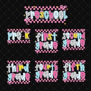 Preppy Back to School Bundle PNG, Coquette Teacher First Day of School Shirt Design, Girly Checkered Sublimation, Pre-k 1st/2nd/3rd Grade