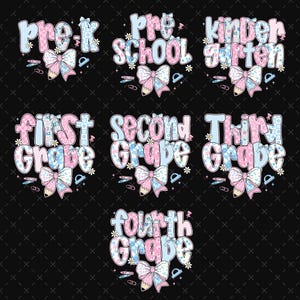 Preppy Back to School Bundle PNG, Coquette Teacher First Day of School Shirt Design, Girly Checkered Sublimation, Pre-k 1st/2nd/3rd Grade