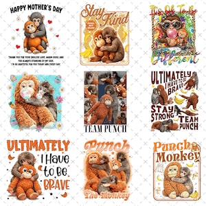 Punch Baby Monkey PNG Bundle, Viral Emotional Plush Monkey Pack, Lonely Cute Wildlife Graphics, Dear Punch Inspired Digital File