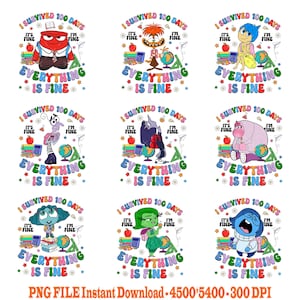 9 I Survived 100 Days Of School Png Bundle, School Png, 100 Days Of School Png, Emotions Cartoon Png, I’m Fine Everything Is Fine Png