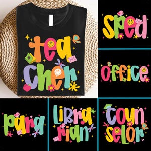 Colorful Teacher School Occupation PNG Bundle, Preppy Back to School Teacher Sped Para Counselor, Preppy First Day of School Girly Png