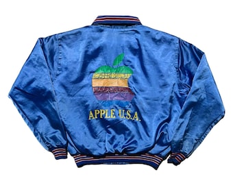Chaqueta vintage muy rara con el logo grande de Apple y arcoíris de Steve Jobs, sistemas de información y tecnología (TI) y SI, años 70.