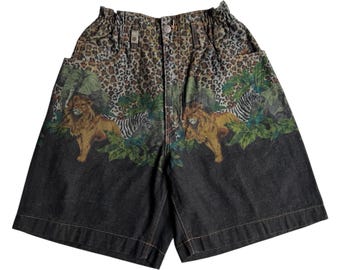 Pantalones vaqueros cortos Kenzo vintage muy raros con estampado de tigre
