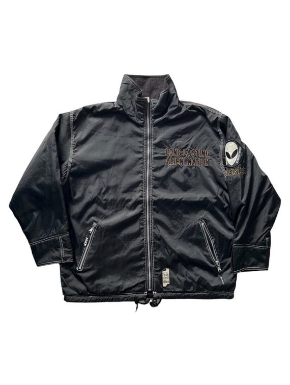 希少90s ALIEN WORK SHOPナイロンジャケットスケーターVTG Very Rare Vintage Jacket Alien Workshop Alien Nation Fleece