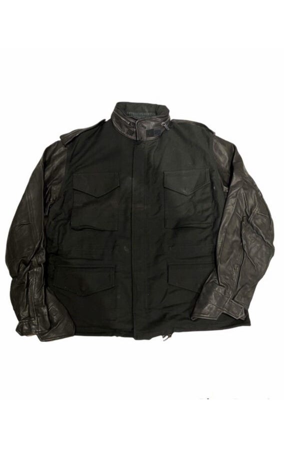 John Galliano, very rare vintage jacket john galliano model M65 field mix leather with hidden hoodie