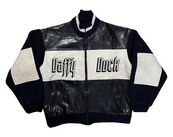 very rare vintage jacket leather jean charles de castelbajac daffy duck looney tunes warner bross cartoon network hip hop RNB rapper