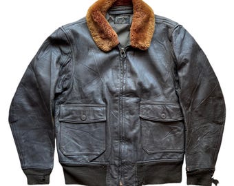 Vintage 60s USN Navy Leather G-1 Flight Bomber Jacket // Xsmall