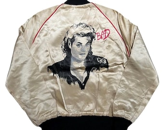 very rare vintage jacket varsity michael jackson hand painted painting with signature 3D painting