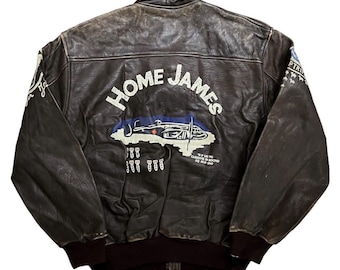 very rare vintage jacket leather flight bomber chevingnon military home james tiger jet militaria made in france