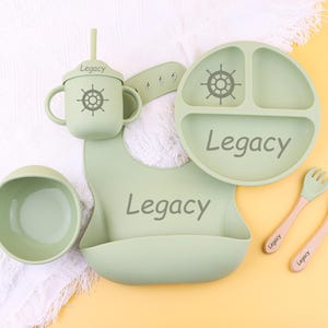 Personalisierte Silikon-Weaning-Set, benutzerdefinierte Baby-Teller, Cartoon-Weaning-Set für Kleinkind-Baby-Kinder, Fütterungsset mit Namen, Babypartygeschenk