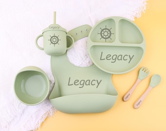 Custom Baby Shower Gift, Personalized Silicone Feeding Set, Baby Plate with Name, New Mom Gift for Baby