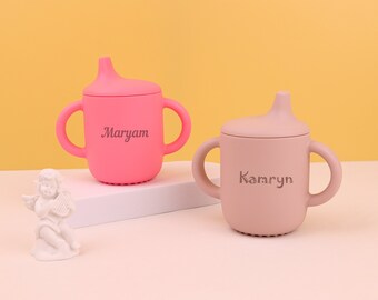 Custom Name Silicone Straw Cup for Baby,Toddler Mushroom tumbler with straw,Personalized Engraved Non-Spill Toddler Training Cup - 5 Ounces