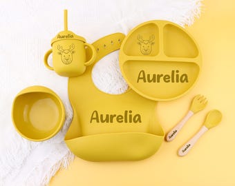 Custom Baby Shower Gift, Personalized Silicone Feeding Set, Baby Plate with Name, New Mom Gift for Baby
