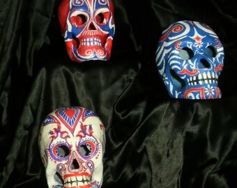 Day of the Dead Skulls Red, White & Blue Series set of 3