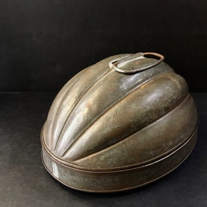 large pudding mold tin food mold metalware acorn shaped mold tin container distressed tinware rustic kitchen decor baking kitchenalia