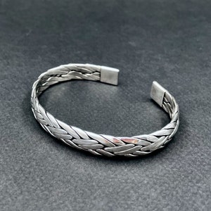 vintage braided silver cuff bracelet . classic weave adjustable cuff . unisex jewelry . Gift for Him . chunky unisex bracelet