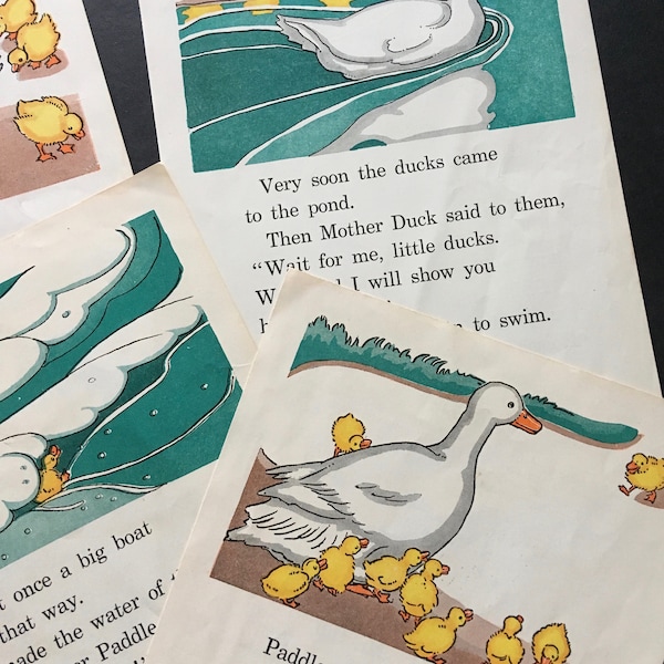 Duck Ducklings . lot of paper ephemera . children's book page illustrations . 1930s 1940s . collage supply . altered art . vintage graphic