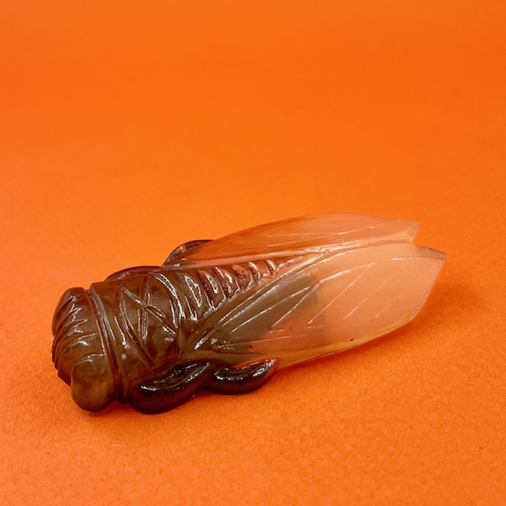 vintage CICADA bug brooch . insect jewelry . carved design