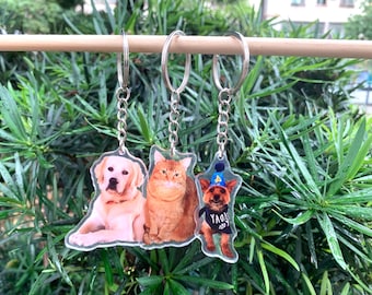 Pet Portrait Keychain, Custom Cat Keychain, Personalized Dog Photo Keychain, Pet Memorial Gift, Gift for Pet Lovers