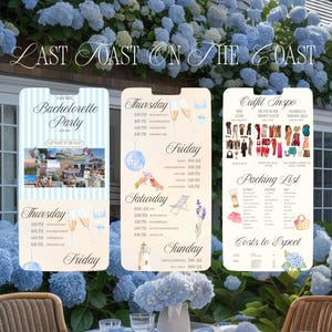 Itinerario de despedida de soltera de Last Toast on the Coast / ¡Plantilla de TikTok viral totalmente personalizable!