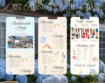 Itinerario de despedida de soltera de Last Toast on the Coast / ¡Plantilla de TikTok viral totalmente personalizable!
