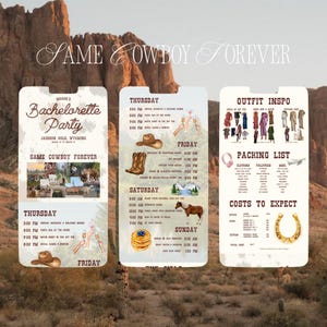 Same Cowboy Forever Bachelorette Itinerary Template | Jackson Hole Bach Weekend | Western Cowgirl Canva Template