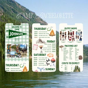 Camp Bachelorette Theme Itinerary for Bachelorette Party | Fully Customizable, Viral TikTok Template