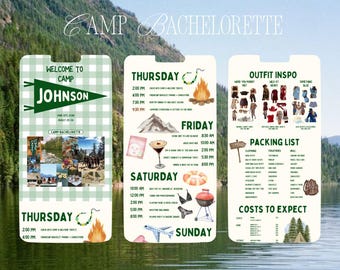 Camp Bachelorette Theme Itinerary for Bachelorette Party | Fully Customizable, Viral TikTok Template