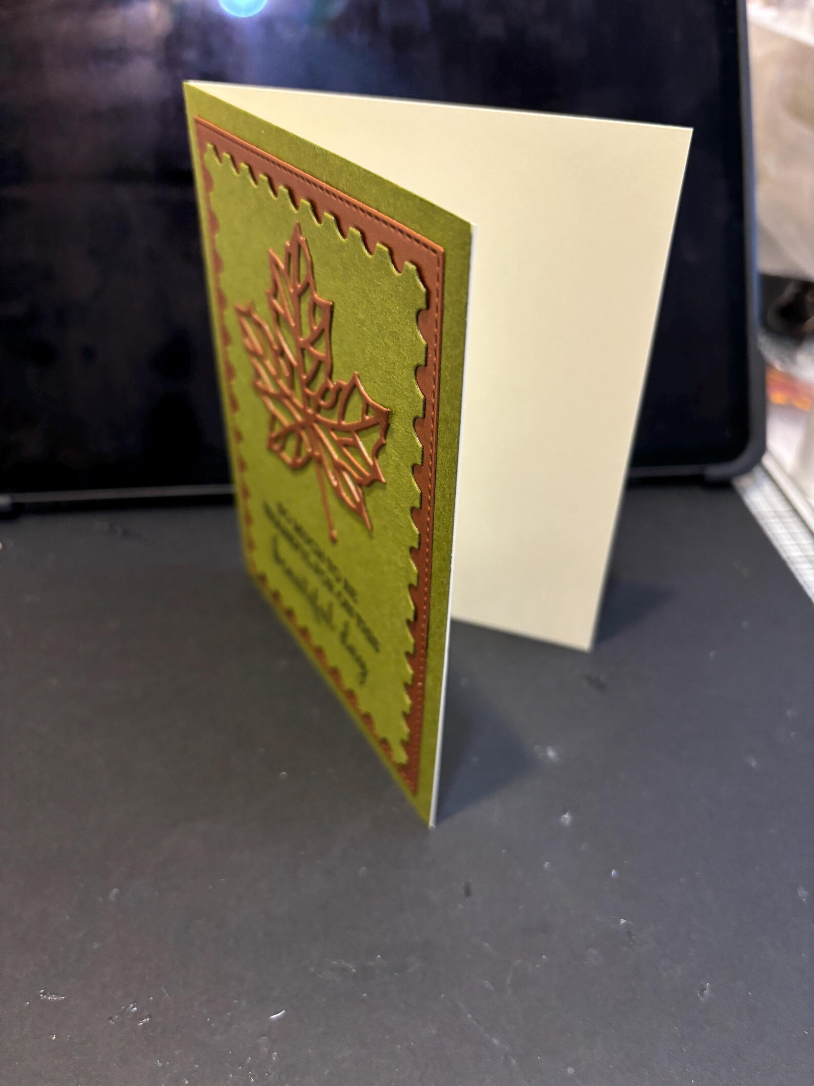 Handmade Fall Thank You Card, Olive Green Leaf - Etsy
