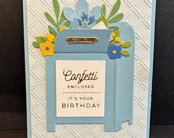 Handmade Birthday Card: Mailbox with Flowers - Confetti Enclosed