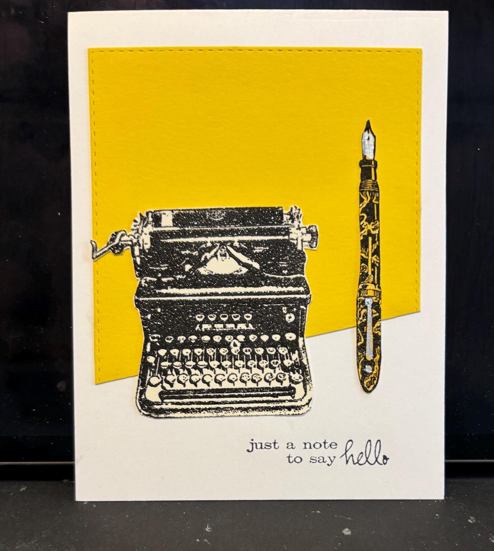 Handmade Hello Card: Typewriter & Pen, Embossed Greeting - Etsy