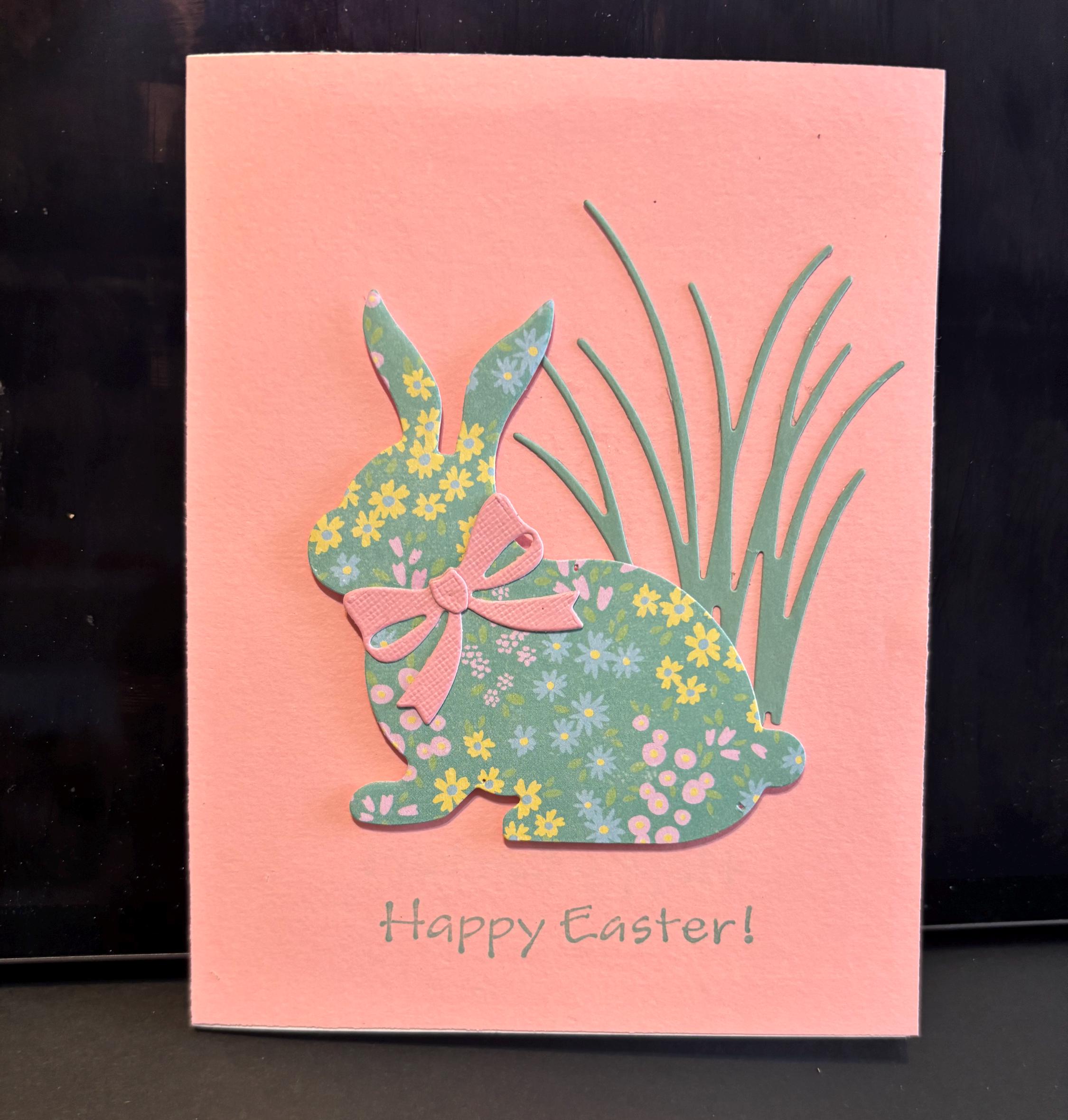 Handmade Easter Card: Floral Bunny With Pink Ribbon - Etsy