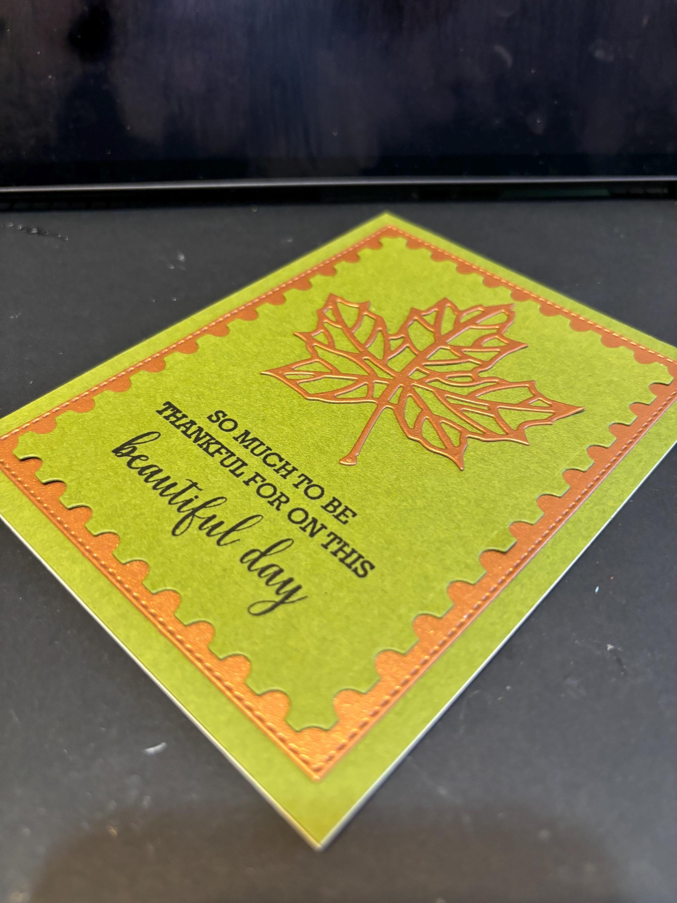 Handmade Fall Thank You Card, Olive Green Leaf - Etsy