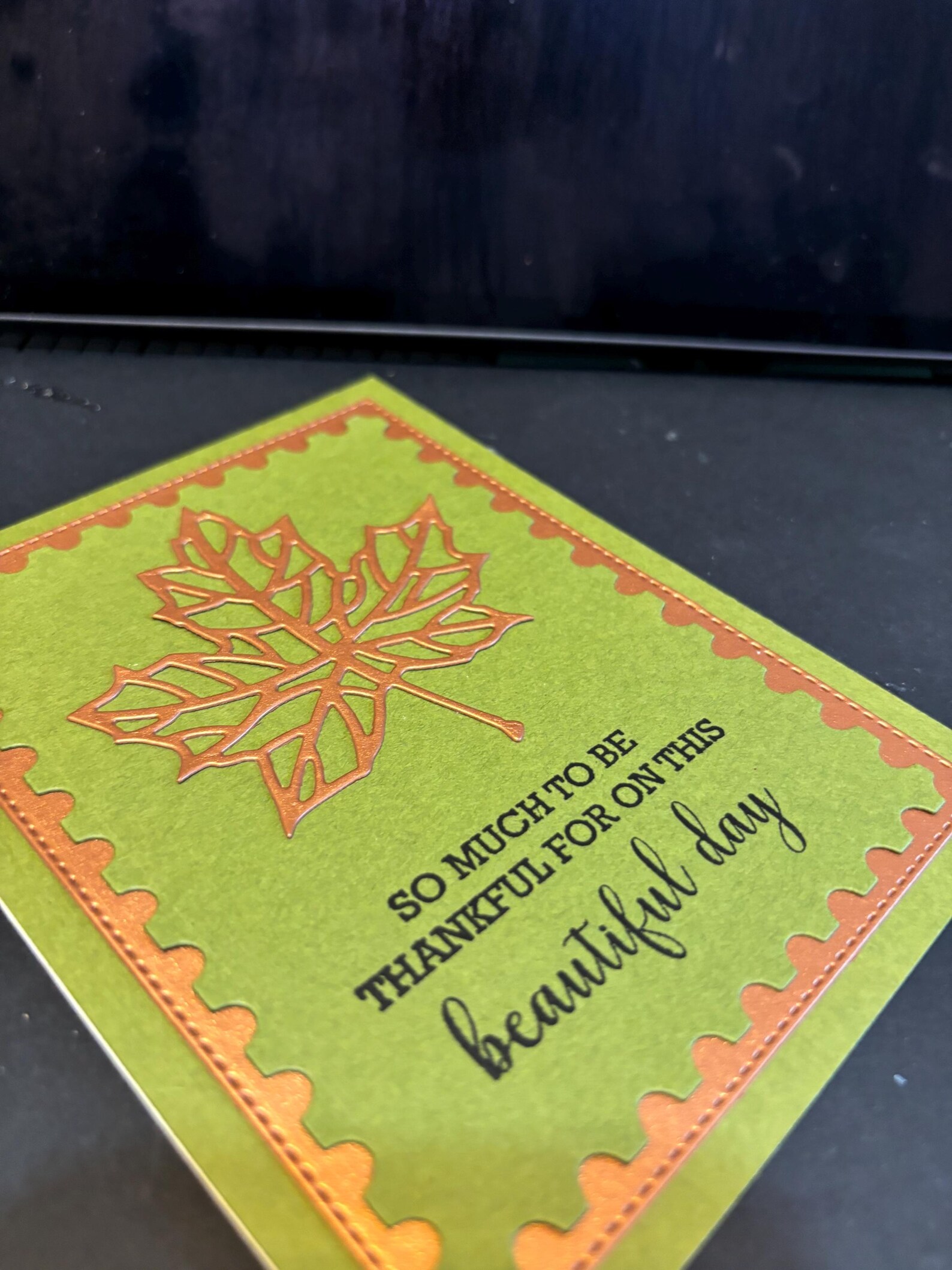 Handmade Fall Thank You Card, Olive Green Leaf - Etsy