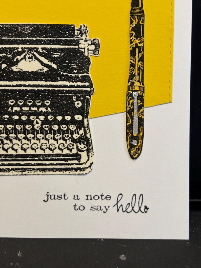 Handmade Hello Card: Typewriter & Pen, Embossed Greeting - Etsy