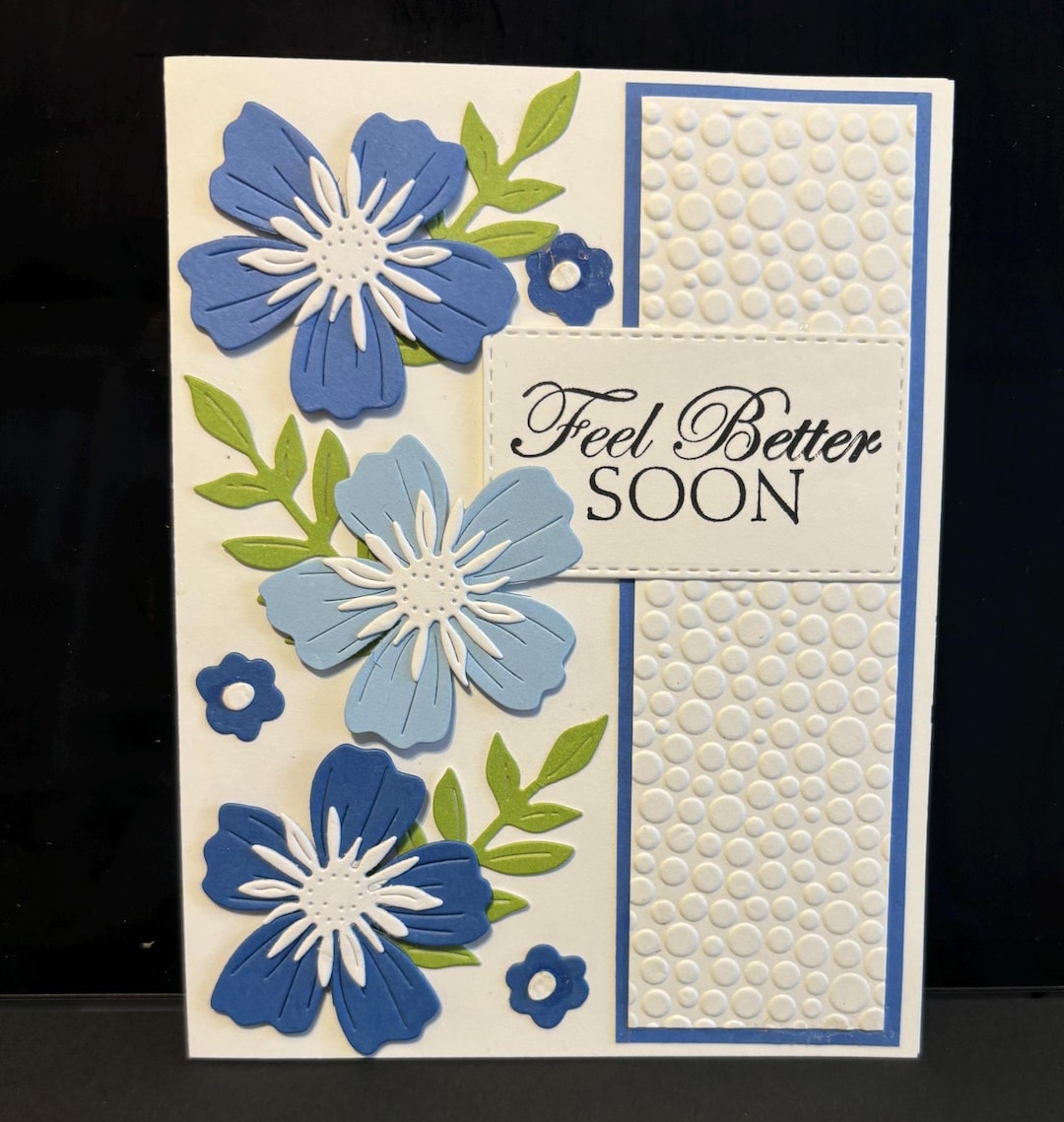 Handmade Floral Get Well Card: Blue & White Die Cut Flowers - Etsy