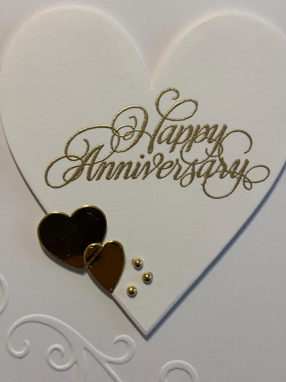 Handmade Gold Foil Anniversary Card: Embossed White Scroll Design ...