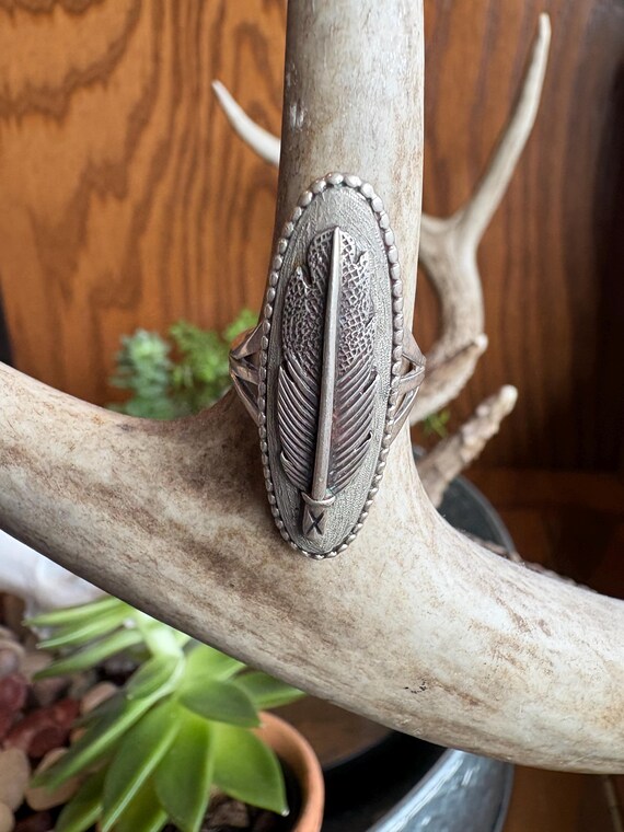Native American Feather Statement Ring with Hallm… - image 1