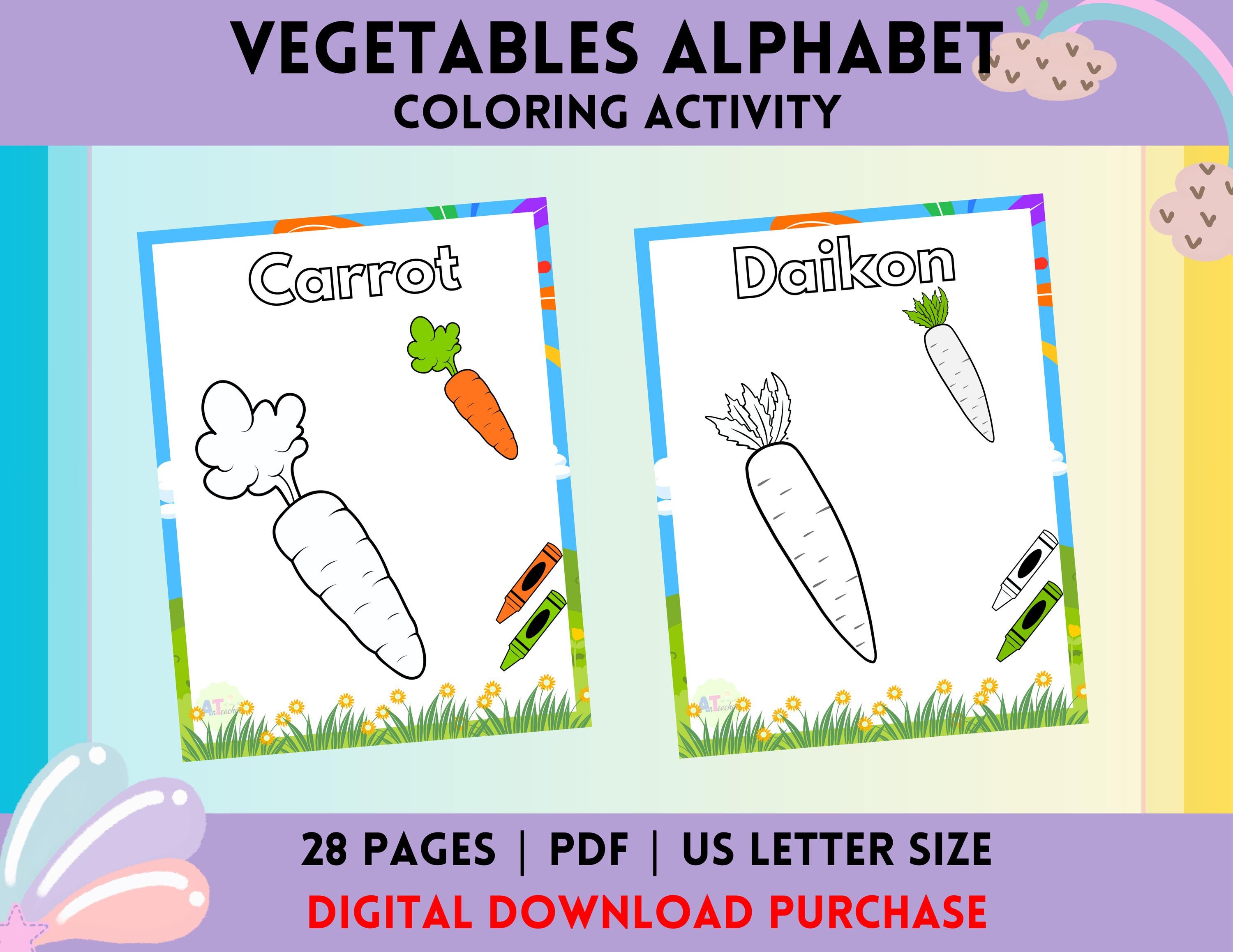 Vegetables Coloring Activity | Vegetables Alphabet Coloring ...