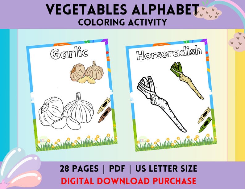 Vegetables Coloring Activity | Vegetables Alphabet Coloring ...
