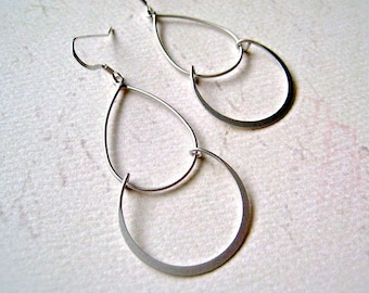 Serena Earrings - timeless lightweight double teardrop dangle earrings in gold or silver, perfect for a stocking stuffer or bridesmaids