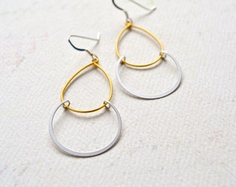 Serena Mixed Earrings - silver and gold dangle earrings, mixed metal dangle earrings, simple everyday earrings, lightweight mixed metals